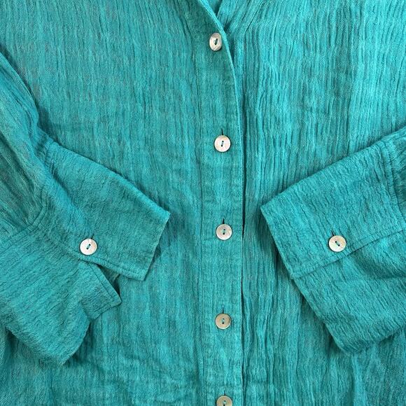 Soft Surroundings Plus 3X Top Linen Blend Shirt Gauzy Flowy Teal Button Front - Picture 3 of 10